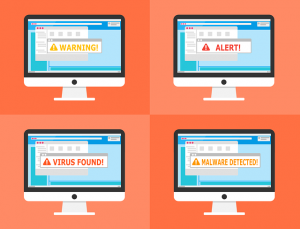 warning-2168379_640 graphic of 4 screens with different malware alerts